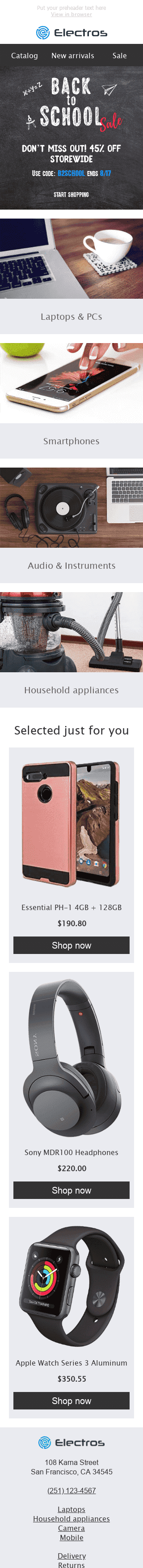 Back to School Email Template "Trending Items" for Gadgets industry mobile view