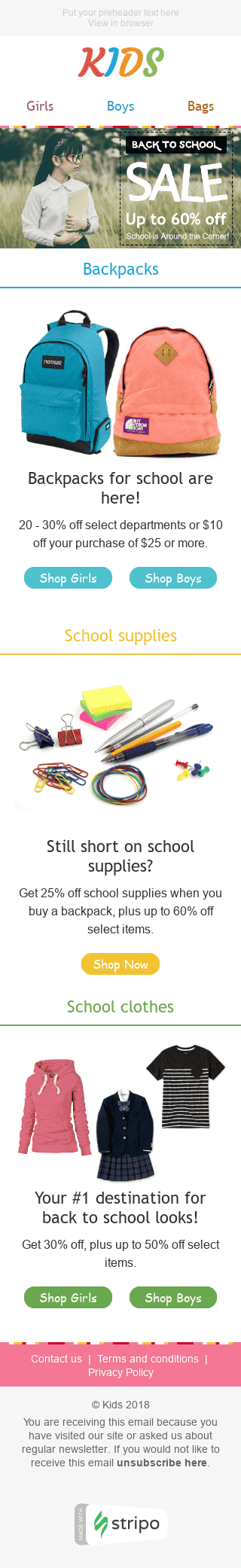 Шаблон листа до свята 1 вересня "Час знижок" для індустрії "Діти" мобільний вигляд