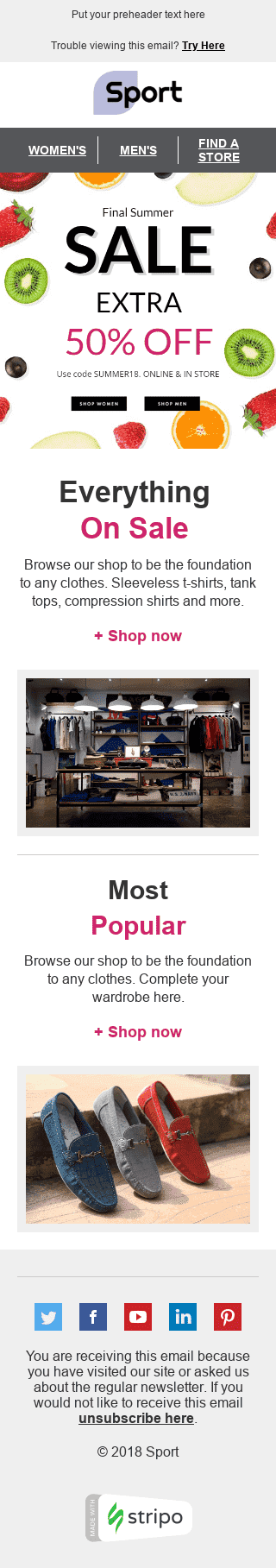 Modelo de E-mail de «Liquidação Final» de Desconto para a indústria de Esportes Visualização de dispositivo móvel