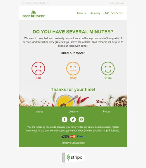 Survey & Feedback Email Template «Chef's Kitchen» for Food industry mobile view