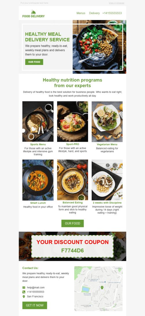 Promo Email Template «Eating at home» for Food industry mobile view