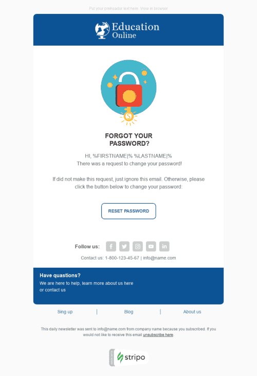 Password Reset Email Template «Don’t Worry» for Back to School industry desktop view