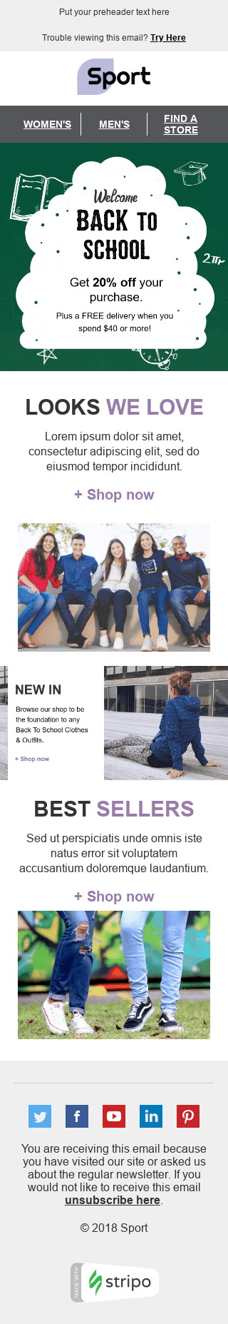 Modèle de courrier électronique Rentrée des Classes "Nouveau style" pour le secteur Sports Affichage mobile