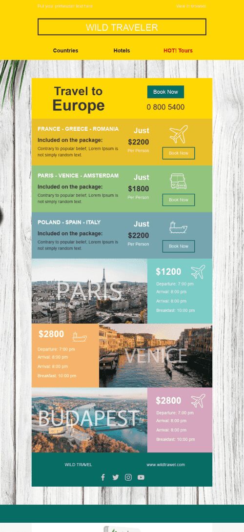 Werbung E-Mail-Vorlage «Wilder Reisender» für Tourismus-Branche Ansicht auf Mobilgeräten