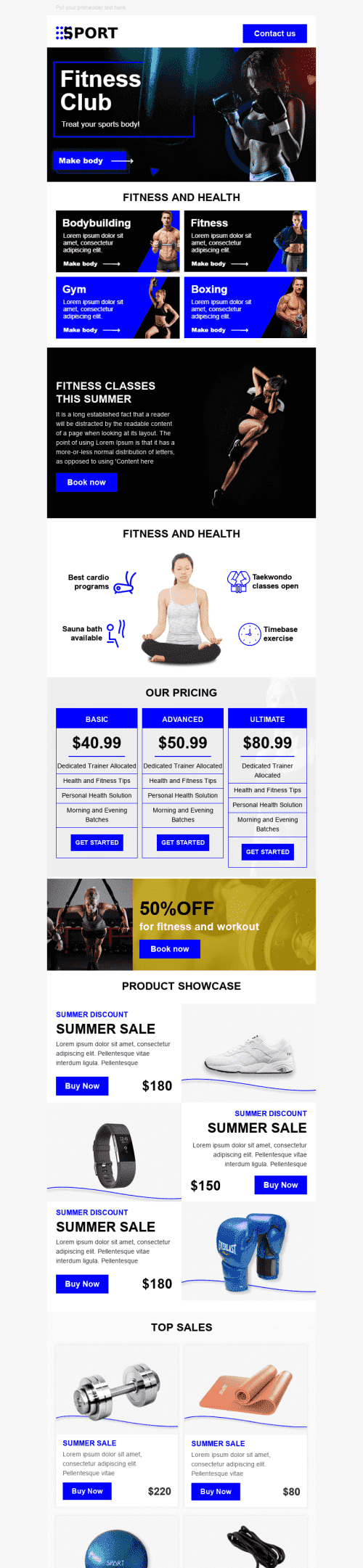 Promo Email Template «Sport Life» for Sports industry desktop view