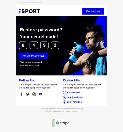 Plantilla de correo electrónico «Tiempo de deporte» de Restablecer contraseña para la industria de Deportes Vista de móvil