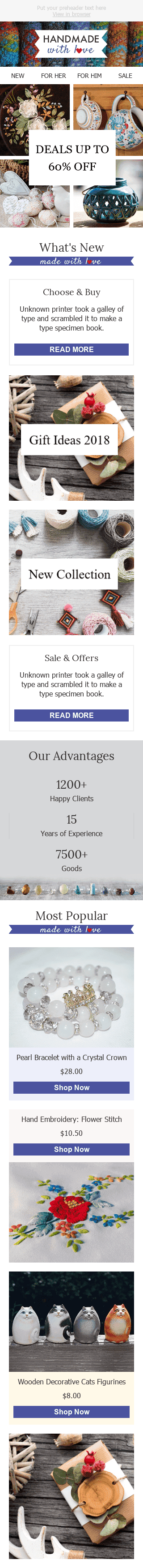 Промо шаблон письма "Сделано с любовью" для индустрии "Книги, Подарки, Канцтовары" мобильный вид