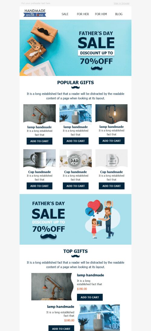 Modello Email Festa del papà «Padre felice» per il settore industriale di Libri, regali e cancelleria Visualizzazione mobile
