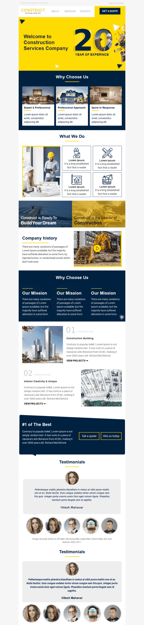 Promo Email Template «Build the Future» for Construction industrydesktop view