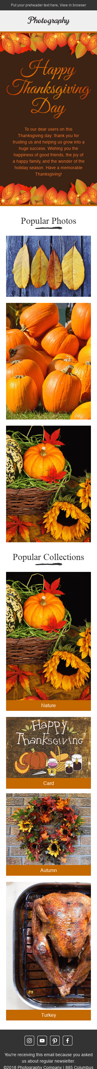 Шаблон письма к празднику День Благодарения "Золотая осень" для индустрии "Фотография" мобильный вид