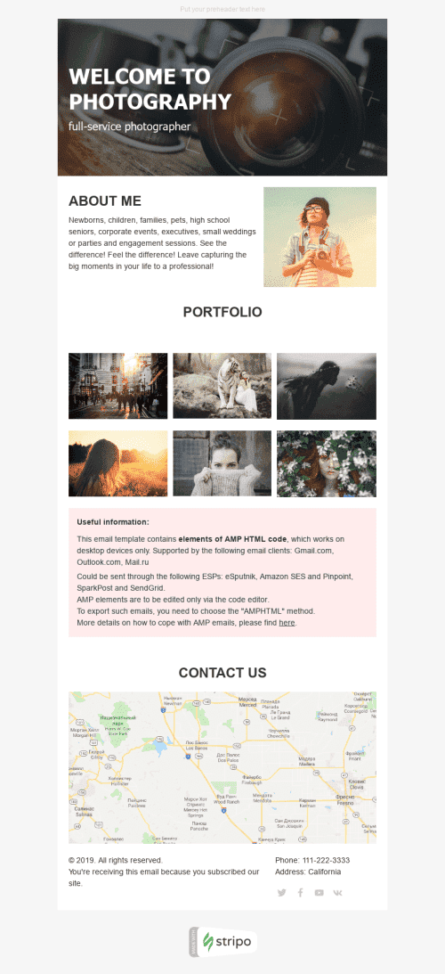 Welcome Email Template «Full-service» for Photography industrydesktop view