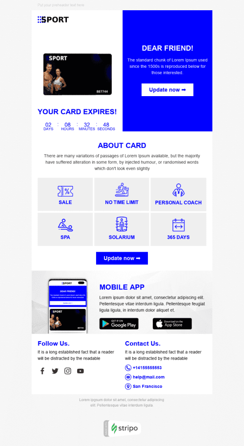 Alerts & Notifications Email Template «Sport Forever» for Sports industry desktop view