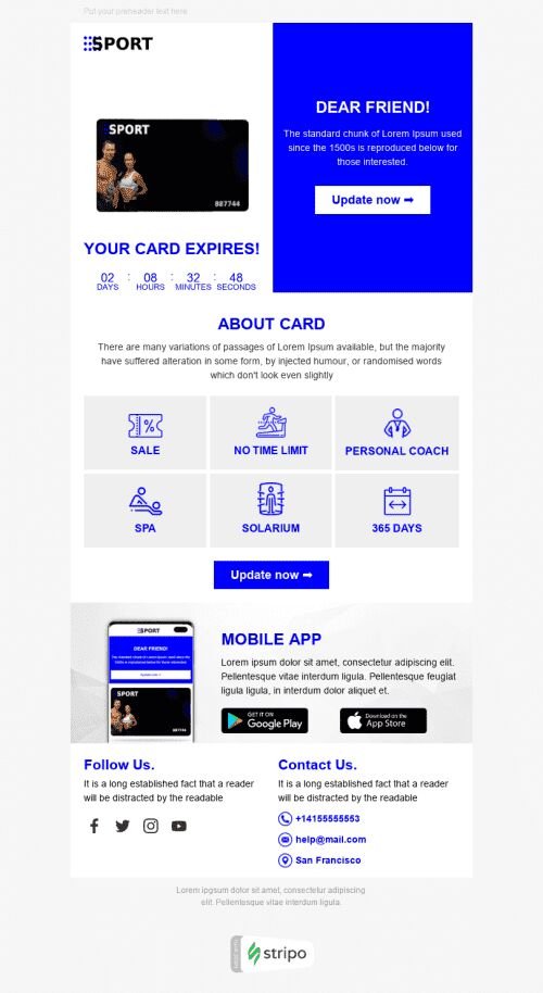 Plantilla de correo electrónico «Deporte para siempre» de Alertas y notificaciones para la industria de Deportes Vista de móvil