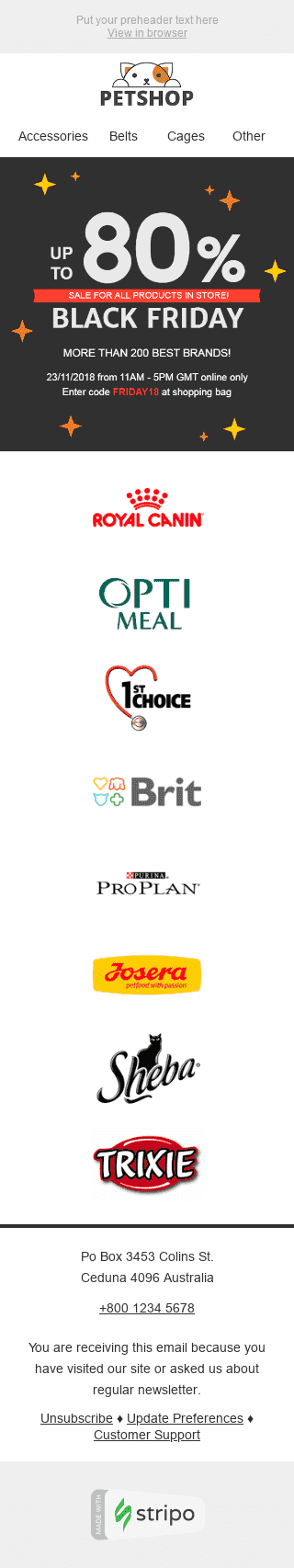 Black Friday Email Template "Love and Care" for Pets industry mobile view