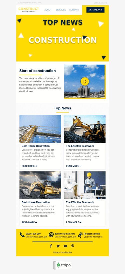 Modelo de E-mail de «Megapolis» de E-mail de seleção para a indústria de Construção Visualização de dispositivo móvel
