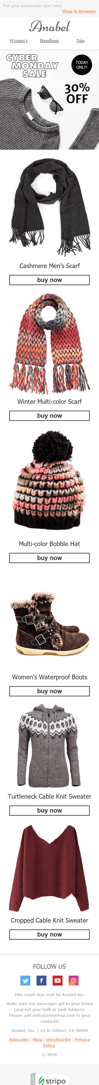 Шаблон листа до дня Кібер Понеділка "Теплі речі" для індустрії "Мода" мобільний вигляд