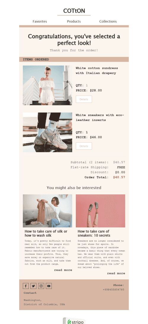 Modello Email Ordini «Tessuti naturali» per il settore industriale di Moda Visualizzazione mobile