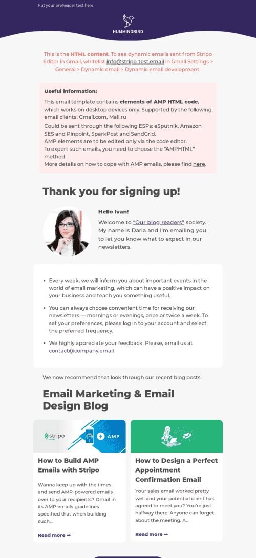 Welcome Email Template «Marketing News» for Publications & Blogging industry mobile view