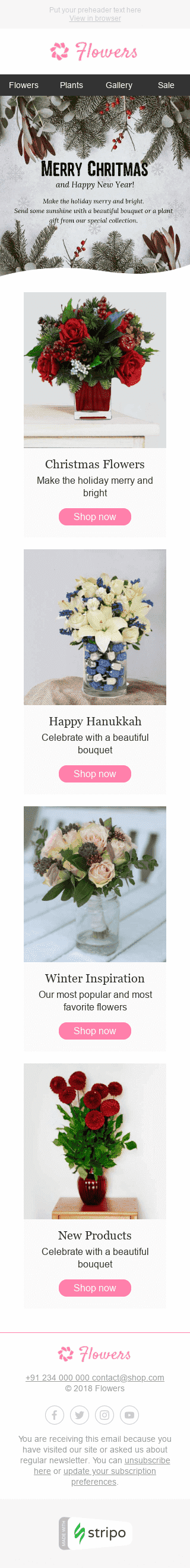 Modelo de E-mail de «Inspiração de Inverno» de Natal para a indústria de Presentes e Flores Visualização de dispositivo móvel