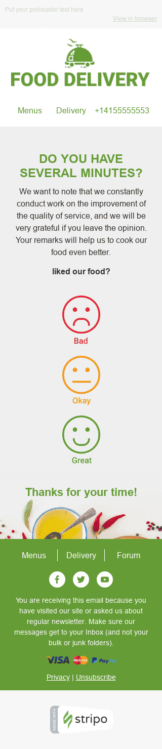 Umfragen & Feedback E-Mail-Vorlage «Die Küche des Chefs» für Essen-Branche Ansicht auf Mobilgeräten