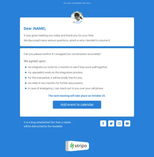 Follow-up Email Template «Thank you for the meeting» for Business industry
