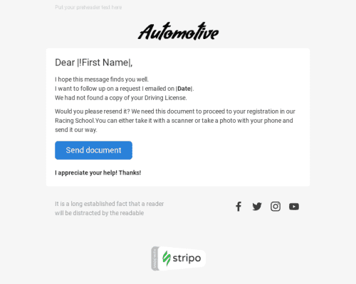 Follow-up Email Template «Information required» for Auto & Moto industrydesktop view