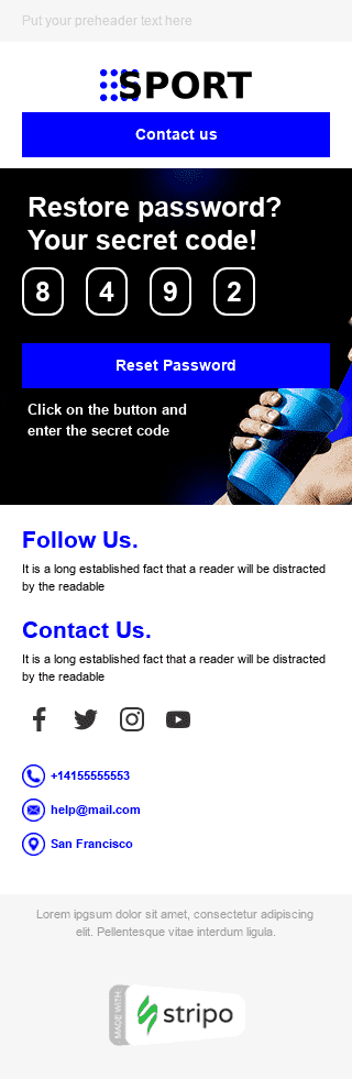 Passwortzurücksetzung E-Mail-Vorlage «Sport Zeit» für Sport-Branche Ansicht auf Mobilgeräten