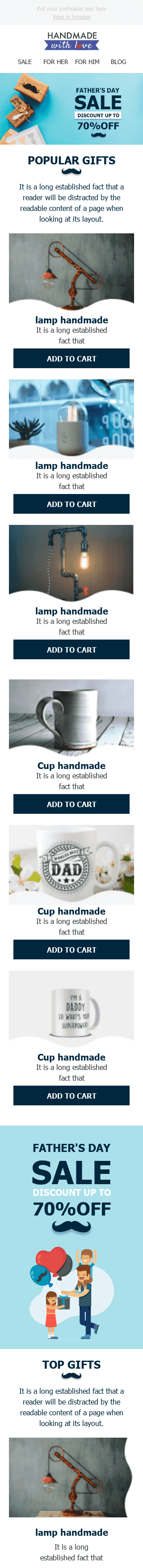 Father’s Day Email Template «Happy Dad» for Books & Presents & Stationery industry mobile view