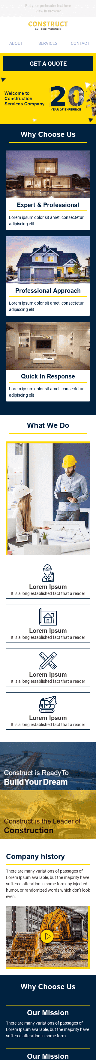 Werbung E-Mail-Vorlage «Bauen Sie die Zukunft» für Bauwesen-Branche Ansicht auf Mobilgeräten