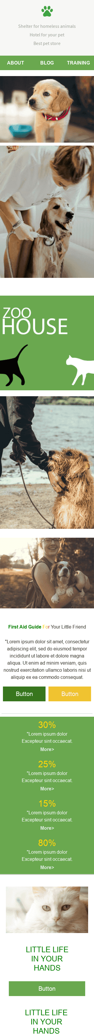 Modello Email Promo «Luogo degli animali» per il settore industriale di Animali domestici Visualizzazione mobile