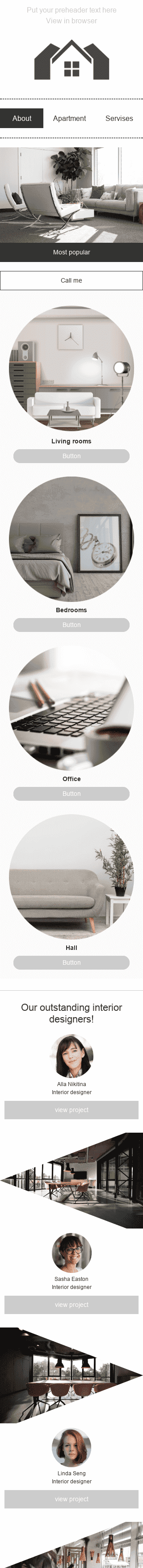 Werbung E-Mail-Vorlage «Stilvolle Wohnungen» für Immobilien-Branche Ansicht auf Mobilgeräten