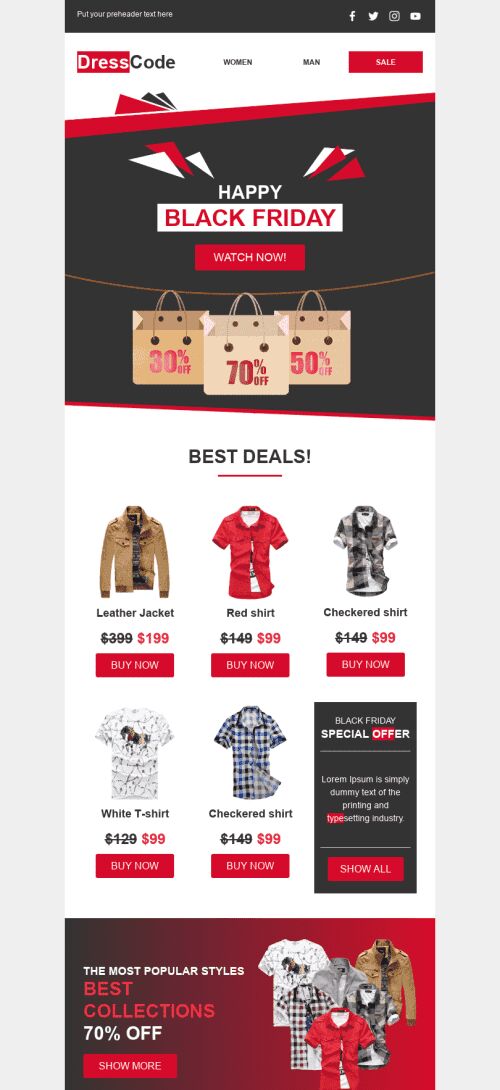 Modèle de courrier électronique Promo «Code vestimentaire» pour le secteur Mode Affichage mobile