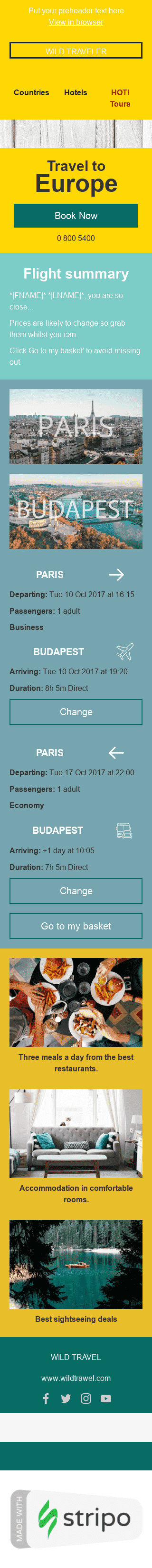 Order Email Template «Perfect Weekend» for Tourism industry mobile view