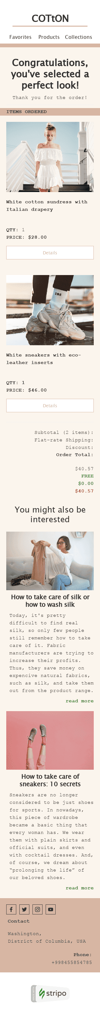 Plantilla de correo electrónico «Telas naturales» de Pedidos para la industria de Moda Vista de móvil