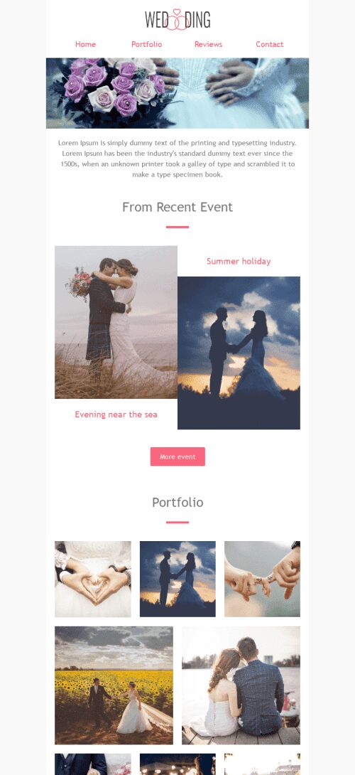 Werbung E-Mail-Vorlage «Weiße Hochzeit» für Mode-Branche Ansicht auf Mobilgeräten