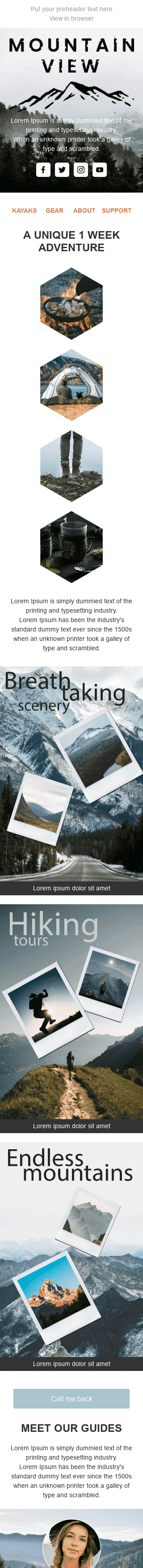 Modello Email Promo «Vista delle montagne» per il settore industriale di Turismo Visualizzazione mobile