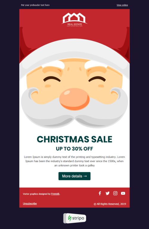 Modello Email Natale «Сhristmas accoglienti» per il settore industriale di Immobiliari Visualizzazione mobile