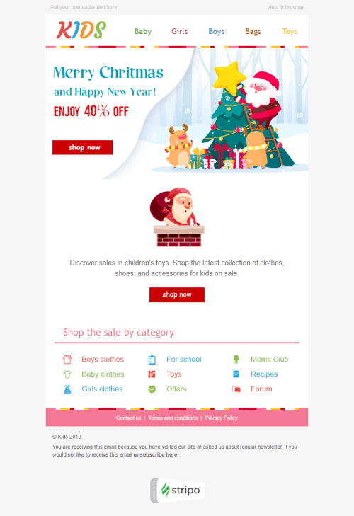 Modèle de courrier électronique Noël «Bébé sourit» pour le secteur Produits pour Enfants Affichage ordinateur