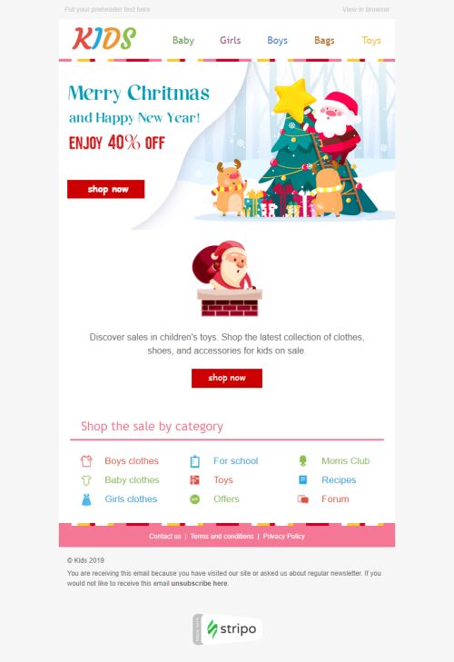 Modèle de courrier électronique Noël «Bébé sourit» pour le secteur Produits pour Enfants Affichage mobile