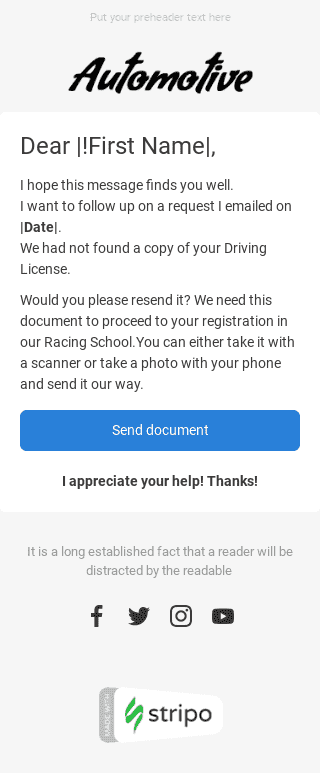 Follow-up Email Template «Information required» for Auto & Moto industry mobile view