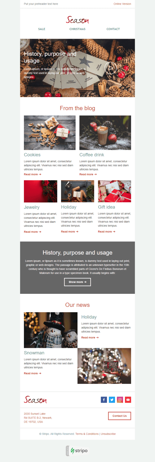 Modello Email Digest via email «Newsletter stagionale» per il settore industriale di Regali e fiori Visualizzazione desktop