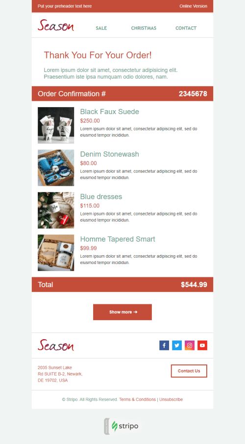 Modèle de courrier électronique Confirmation «Commande saisonnière» pour le secteur Cadeaux & Fleurs Affichage mobile