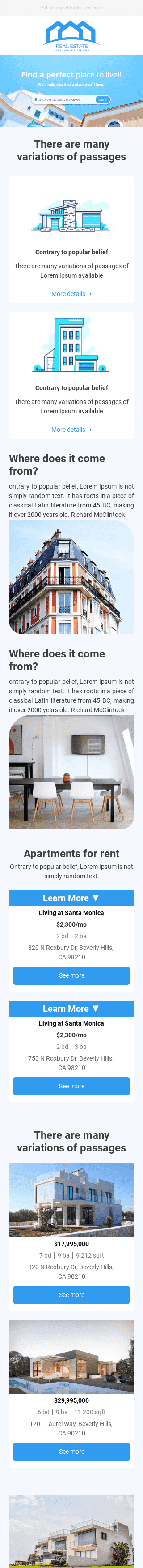 Promo Email Template «Dream House» for Real Estate industry mobile view