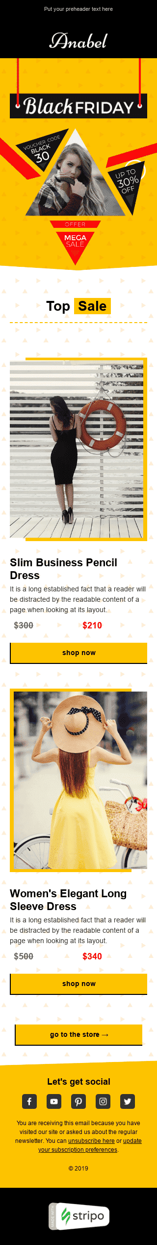 Werbung E-Mail-Vorlage «Schwarzer Freitag kommt» für Mode-Branche Ansicht auf Mobilgeräten