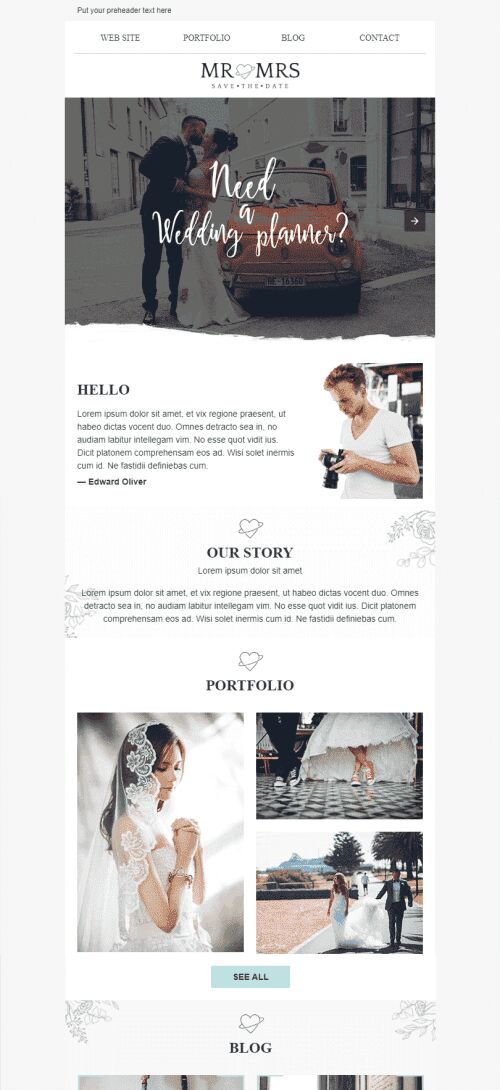 Werbung E-Mail-Vorlage «Den Tag retten» für Fotografie-Branche Ansicht auf Mobilgeräten