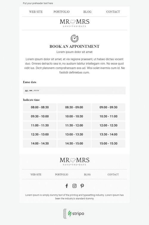 Buchen Sie eine Veranstaltung E-Mail-Vorlage «Zeit des Treffens» für Fotografie-Branche Ansicht auf Mobilgeräten