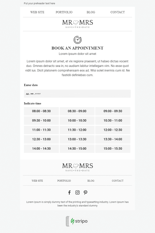 Book an event Email Template «Meeting Time» for Photography industrydesktop view