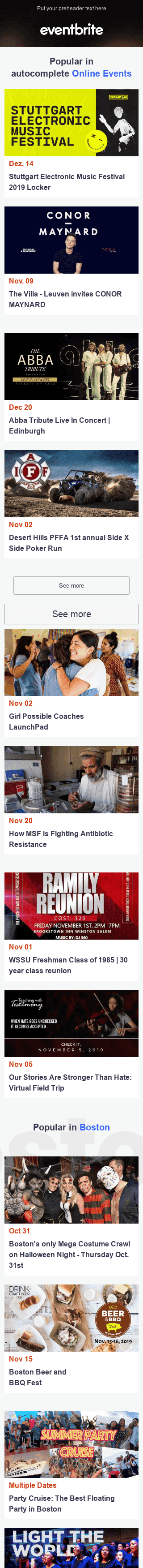 Промо шаблон листа «Eventbrite» для індустрії «Публікації та Блог» мобільний вигляд