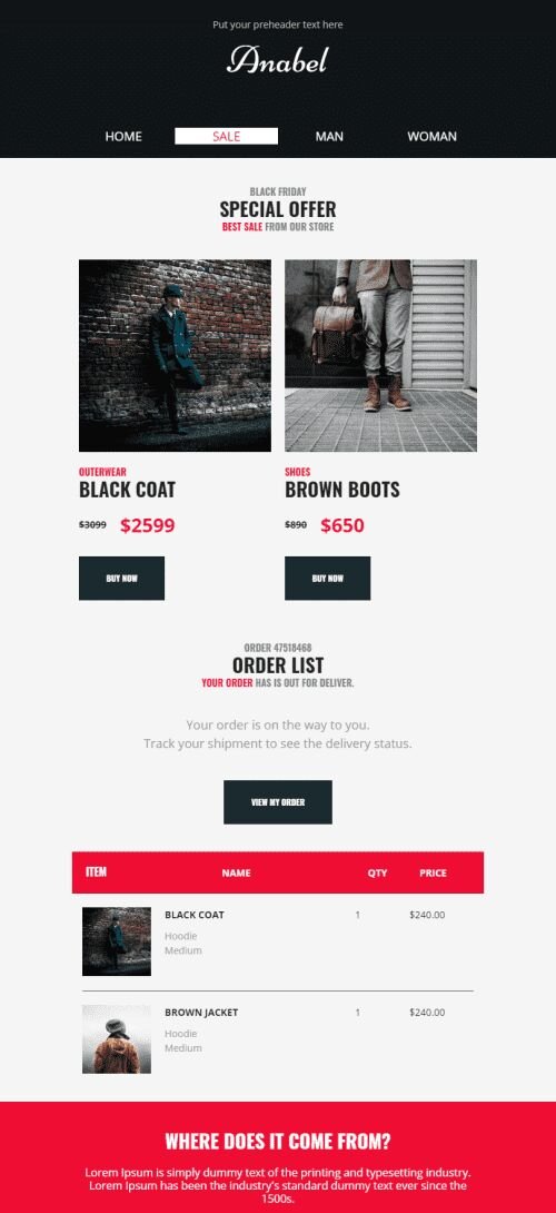 Modèle de courrier électronique Promo «Performance des marques des magasins» pour le secteur Mode Affichage mobile