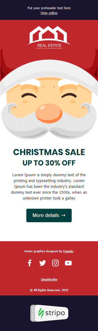 Modelo de E-mail de «Cosy Сhristmas» de Natal para a indústria de Imóveis Visualização de dispositivo móvel